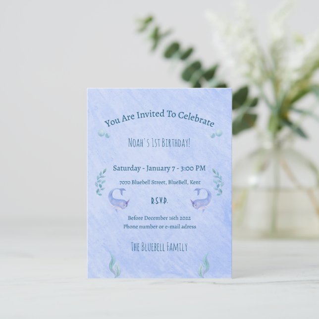 Birthday Invitation (10,8 x 14,2 cm) - Thème océan (Debout devant)