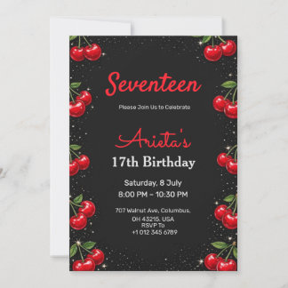 Birthday invitation black back in cherries theme