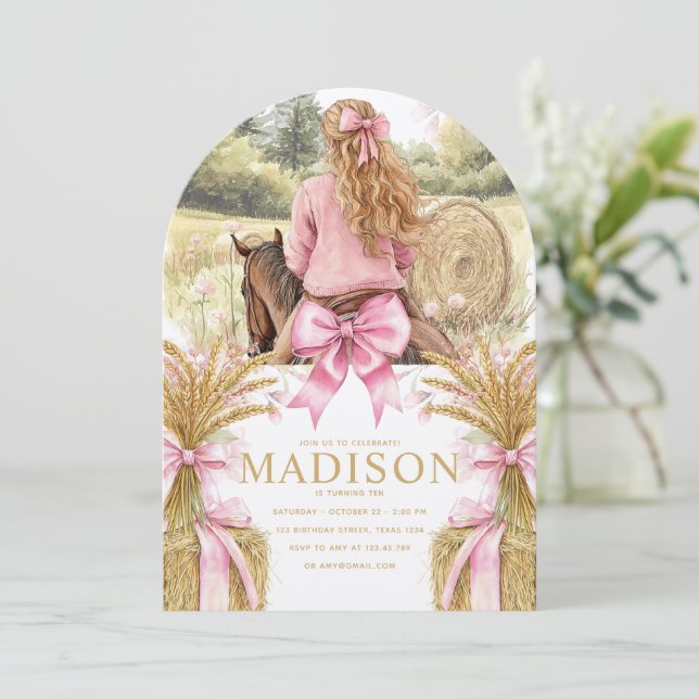 Birthday Invitation Blonde Girl Riding Horse (Debout devant)