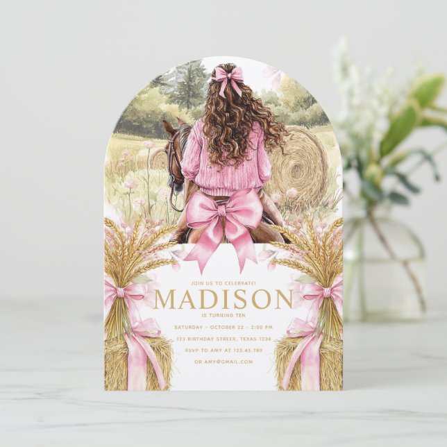 Birthday Invitation Brunette Girl Riding Horse (Debout devant)