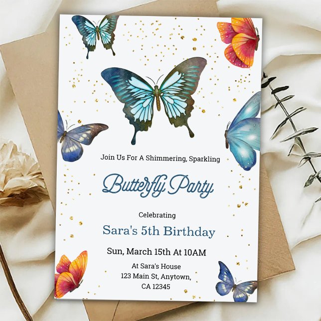 Birthday invitation featuring colorful butterflies (Créateur téléchargé)
