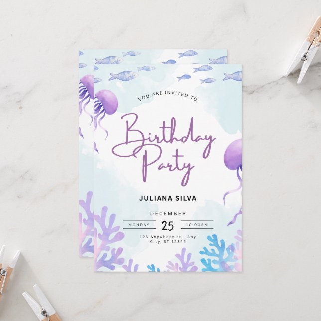 Birthday Invitation Neutral Beige Elegant Style (Devant/Arrière en situation)
