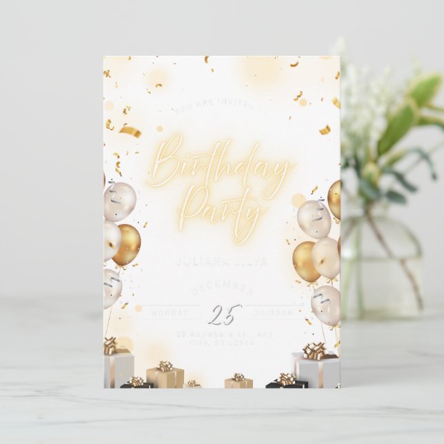 Birthday Invitation Pink Aesthetic Cute Design (Debout devant)