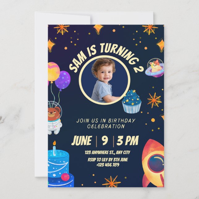 Birthday Invitation Space Rocket for kids  (Devant)