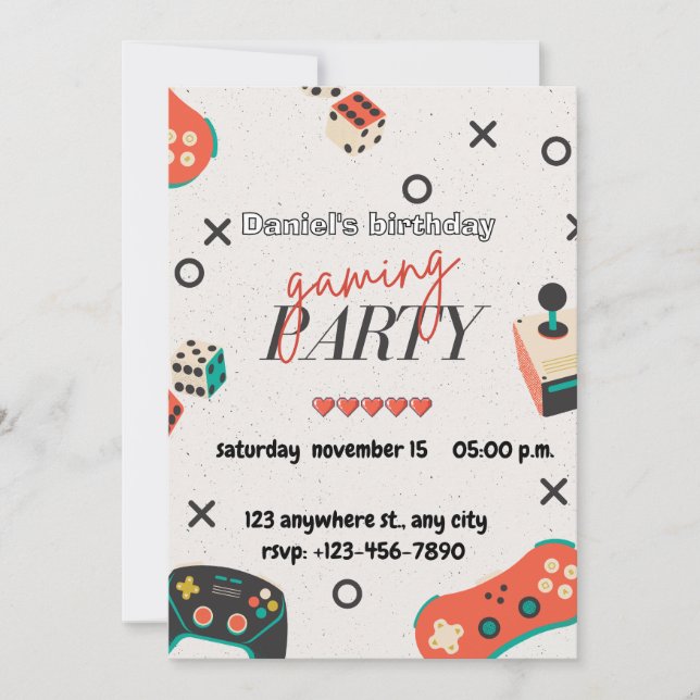Birthday Invitation Video Game Party Boys Girls  (Devant)