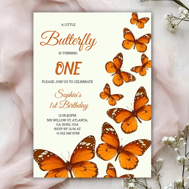birthday invitation with vibrant orange butterfly (Créateur téléchargé)