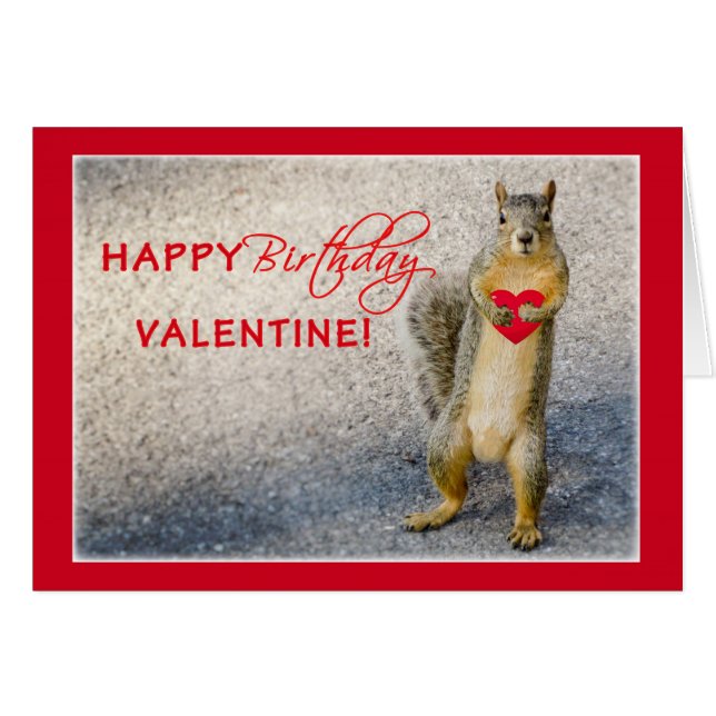 Birthday on Valentine's Day, Squirrel, Humorous (Devant horizontal)