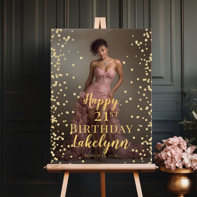 Birthday party photo gold font welcome poster (Créateur téléchargé)