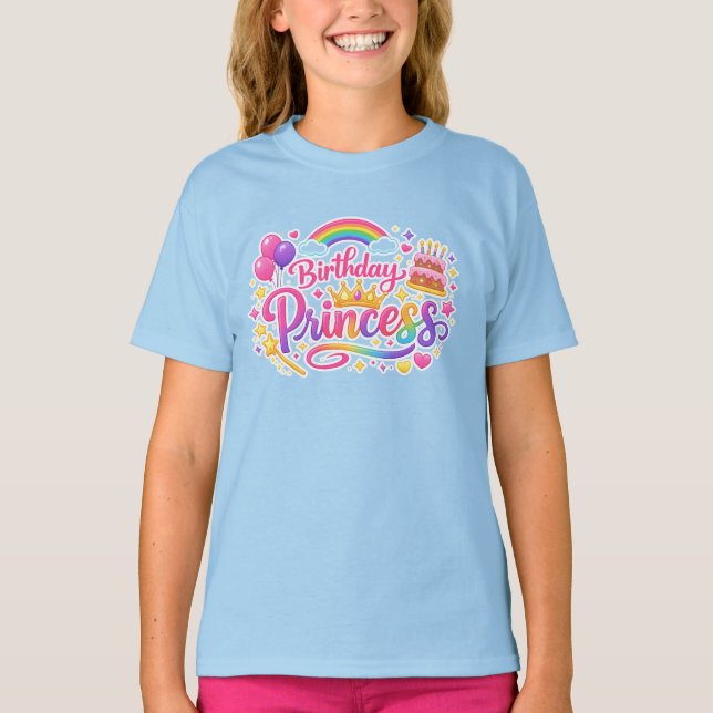 Birthday Princess Rainbow Party Girls T-Shirt (Devant)