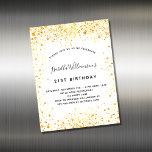 Birthday white gold glitter invitation magnet<br><div class="desc">For an elegant 21st (or any age) birthday.  A stylish white background.  Decorated with faux gold glitter dust. Personalize and add a name,  age and party details. The name is written with a hand lettered style script</div>