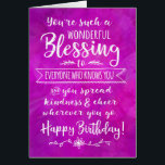 Birthday, You're such a Wonderful Blessing<br><div class="desc">Wish someone a happy birthday while reminding them what a blessing they are in your life with this elegant hand lettering style typography design. Front of card features message in white, "You're such a wonderful blessing to everyone who knows you and you spread kindness & cheer wherever you go. Happy...</div>