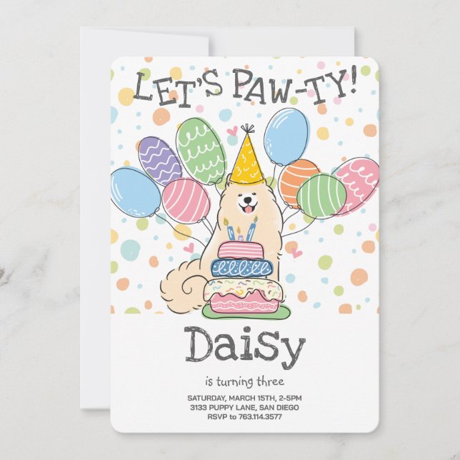 Biscuit Samoyed Chien Anniversaire Fête Invitation (Devant)