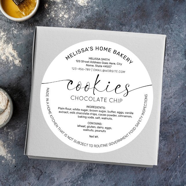 Biscuits minimalistes Étiquette Boulangerie Emball (Minimalist cookies label for cottage bakers and artisan bakeries)
