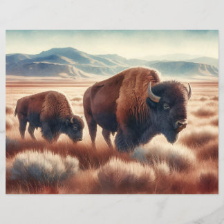 Bison d'aquarelle sur le papier à scandale des pla