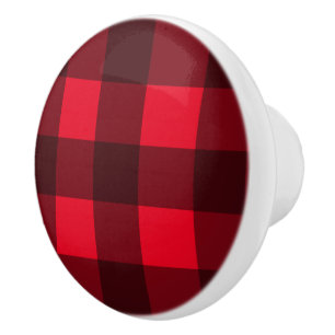 Bison rouge plaid porte motif et tiroir bouton