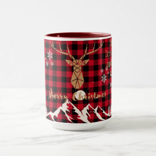 Bison rouge rustique Plaid Reindeer Christmas Mug