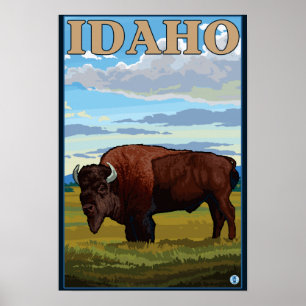 Bison ScèneIdahoVintage Affiche de voyage