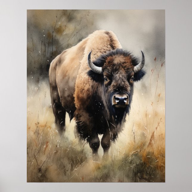 Bison Woodland Animal Art Imprimer Poster (Devant)