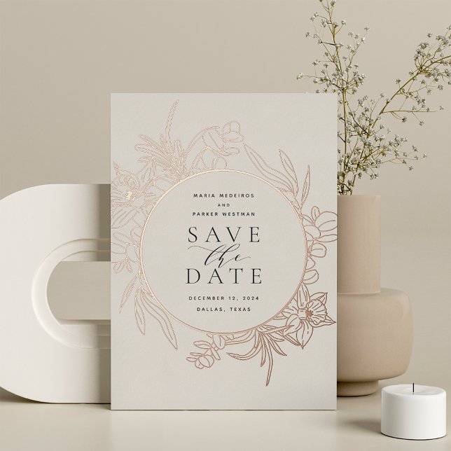 Bisque | Floral Foil Enregistrer la carte de date (Créateur téléchargé)