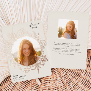 Bisque Floral Foil Photo Faire-part de graduatio