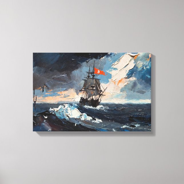 "Bitcoin Sailing" Huile sur toile #1 (Recto)