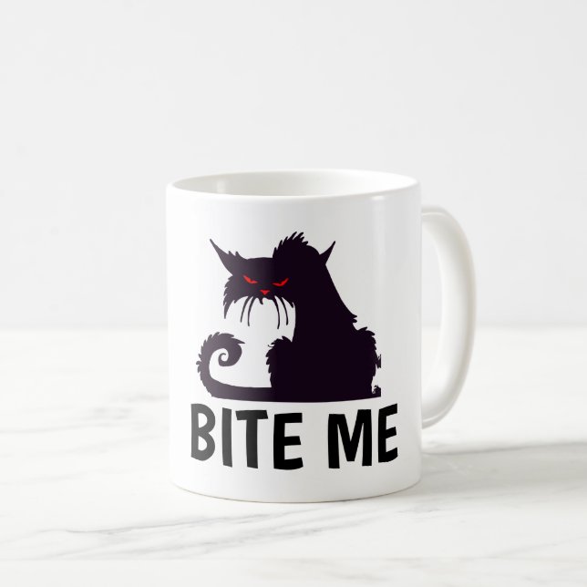 BITE ME, KITTY CHAT FUNNY CAFÉ MUGS (Devant droit)