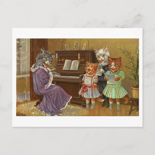 Bizarre Chats Chantant Carte Postale Vintage (Devant)