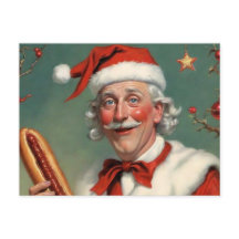 Bizarre Santa Claus avec carte postale Hot Dog