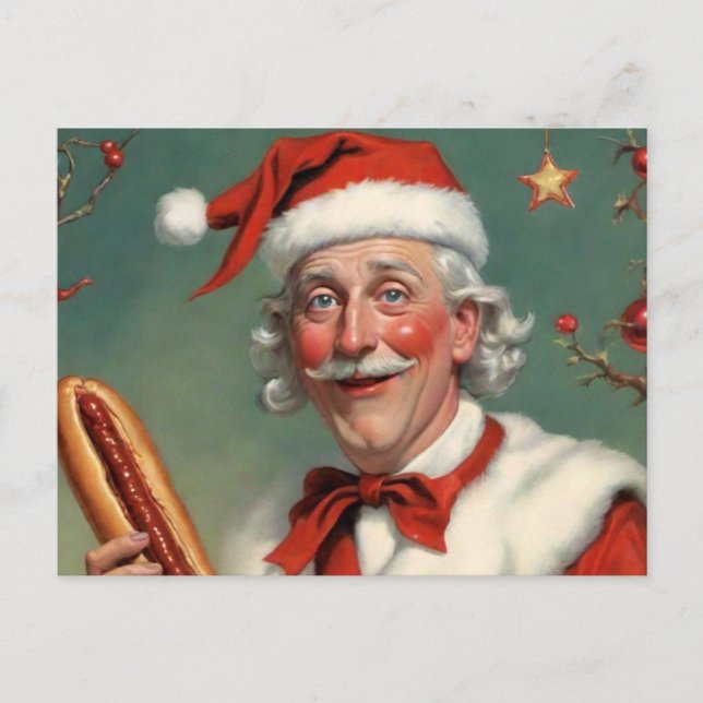 Bizarre Santa Claus avec carte postale Hot Dog (Devant)