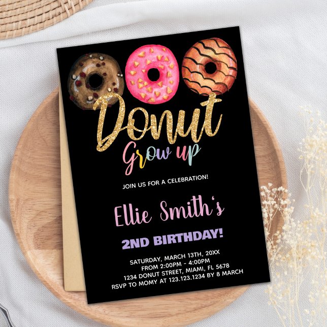 Black 3 Donut Invitations d'anniversaire (Black 3 Donut Birthday Invitations)