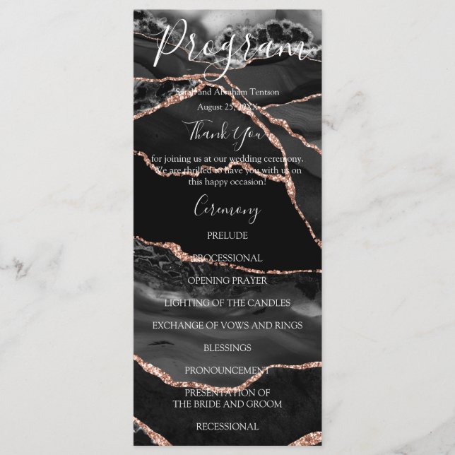 Black Agate Minimaliste Luxury Wedding Programmes (Devant)
