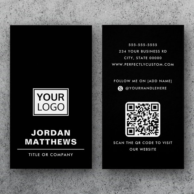Black ajouter logo social media QR code carte de v (Black add logo social media QR code business card)