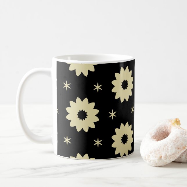Black and Cream Abstract Floral Coffee Mug (Avec donut)