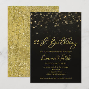 Black And Faux Gold Foil Invitation 21e anniversai