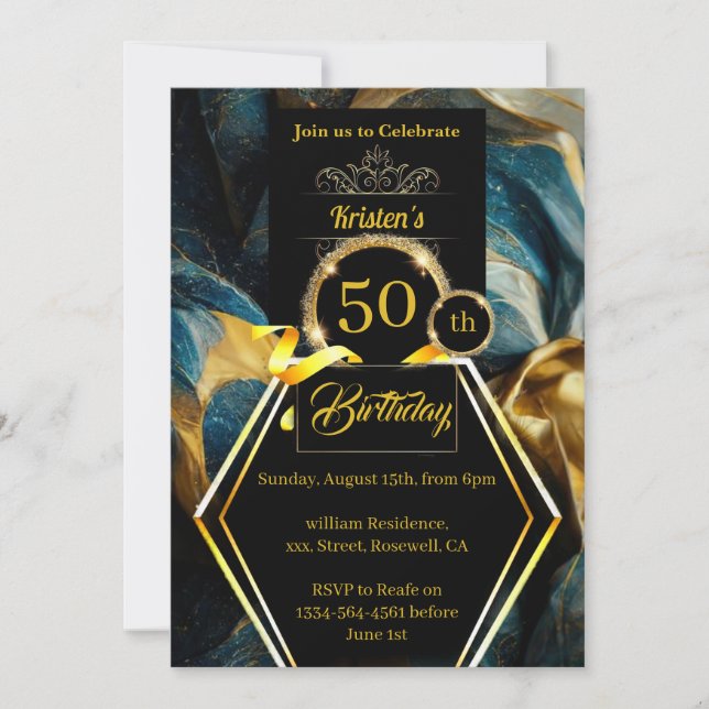 Black and Gold 50e anniversaire Invitation (Devant)