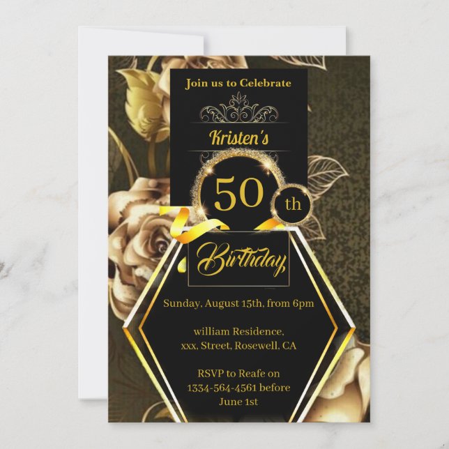Black and Gold 50e anniversaire Invitation (Devant)