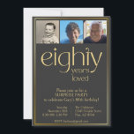 Black and Gold 80th Birthday Party Invitation<br><div class="desc">Quatre-vingt ans aimés. Elégante invitation à la fête du 80ème anniversaire en noir et or avec trois photos. Surprenez votre être cher avec une fête spéciale célébrant ses 80 ans de vie.</div>