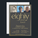 Black and Gold 80th Birthday Party Invitation<br><div class="desc">Quatre-vingt ans aimés. Elégante invitation à la fête du 80ème anniversaire en noir et or avec trois photos. Surprenez votre être cher avec une fête spéciale célébrant ses 80 ans de vie.</div>