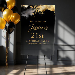 Black and Gold Birthday Party Affiche de bienvenue