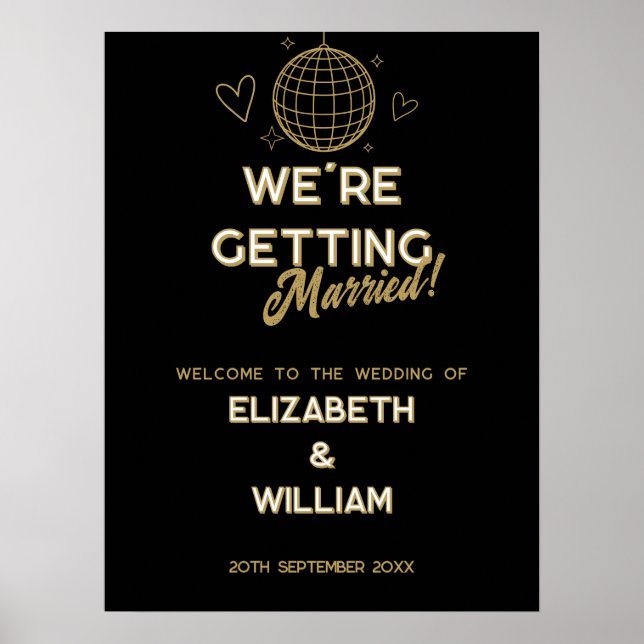 Black And Gold Disco Mariage Super Affiche de bien (Devant)
