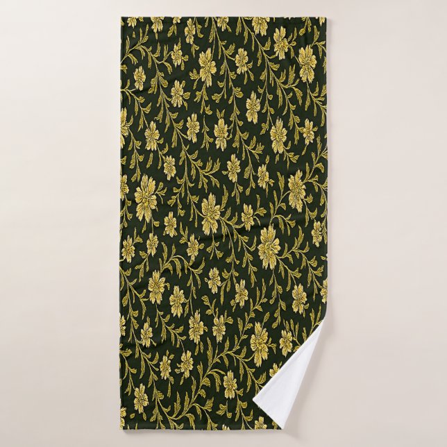 Black and Gold Floral  (Serviette de bain)