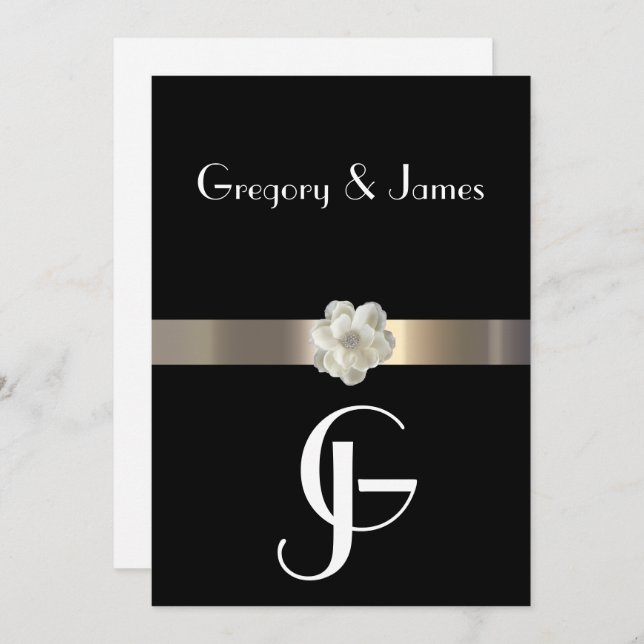 Black and Gold Gay/Lesbienne Faire-part de mariage (Devant / Derrière)