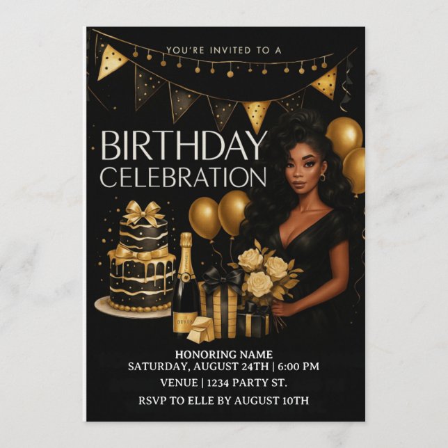 Black and Gold Luxury Birthday Invitation (Devant)
