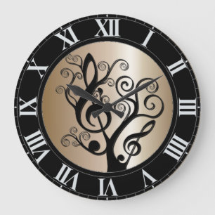 Black and Gold Music Treble Clef Tree Horloge mura