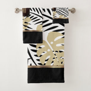 Black and Gold Palm Pattern with Monogram