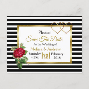 Black and Gold Red Rose Enregistrer la date Cartes