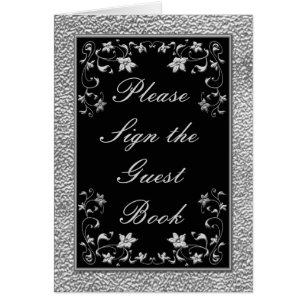 Black and Pewter Floral Table Card