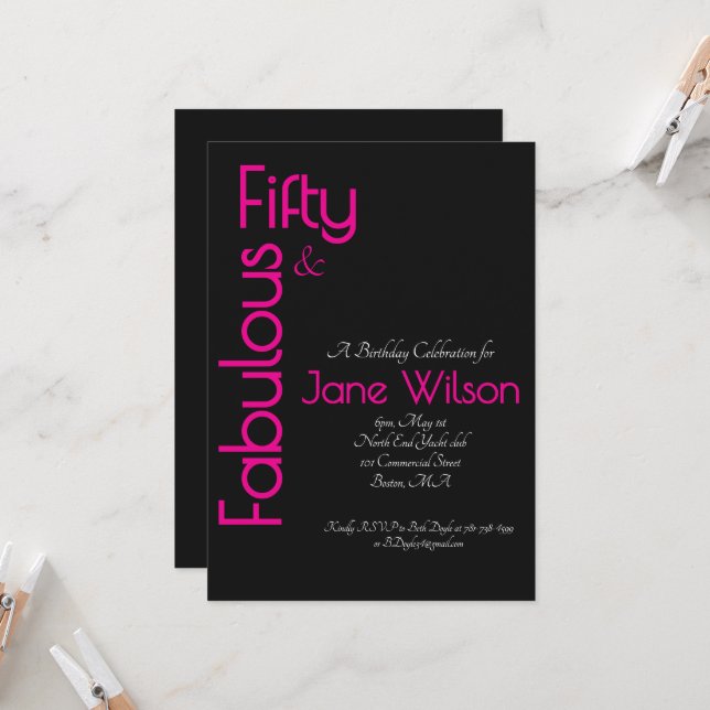 Black and Pink Elegant 50th Birthday Invitation (Devant/Arrière en situation)