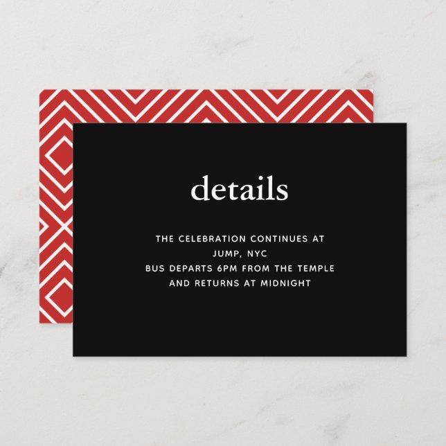 Black and Red Modern Bar Mitzvah Invitation Insert (Devant / Derrière)