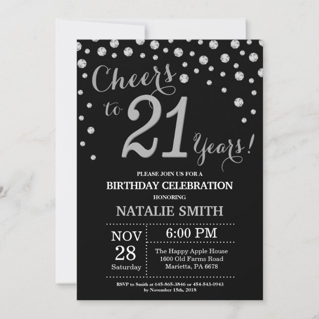 Black and Silver 21e anniversaire Invitation diama (Devant)